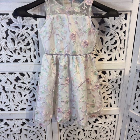 Rare Editions Girl's White Pink and Purple Sleeveless Scoop Neck Dress NWT - Picture 1 of 6